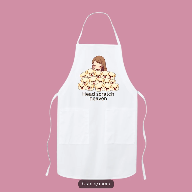 Funny Dog Lover Apron: Petting Fluffy Dog Heads, Hilarious Kitchen Wear for Pups Fans