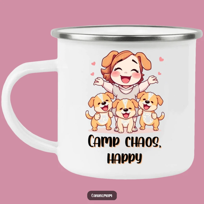 Durable Funny Dog Lady Juggling Puppies Camping Mug: Adventure with Your Pack