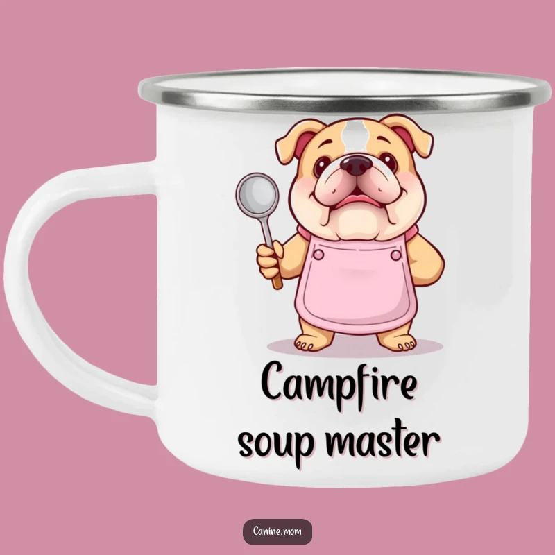 Funny Bulldog Chef Camping Mug - Apron Ladle, Outdoor Cooking Gift