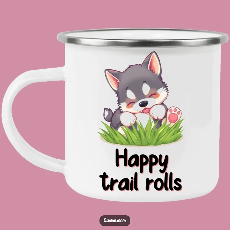 Funny Husky Puppy Grass Camping Mug: Adventure Fuel with Puppy Joy