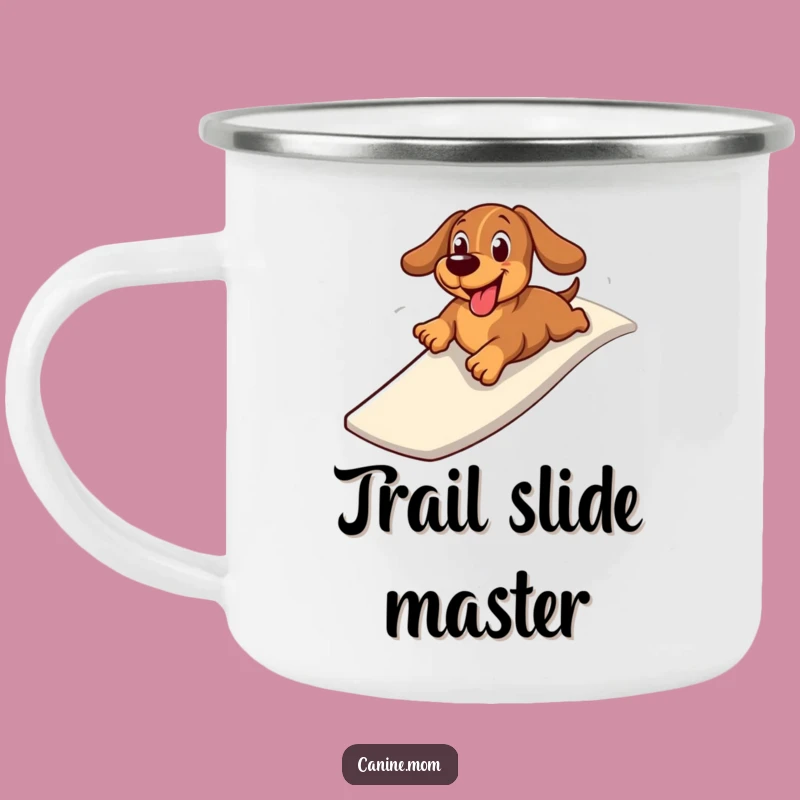Funny Dachshund Slide Camping Mug: Cheerful Wiener Dog, Adventure Gift