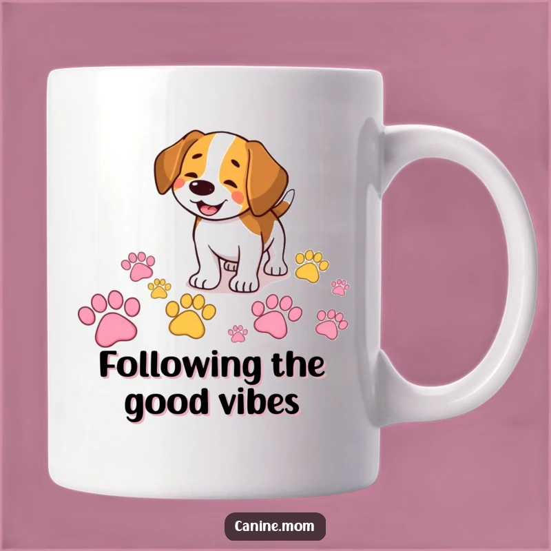 Funny Beagle Mug: Sniffing Colorful Paw Prints, Perfect Comedic Gift