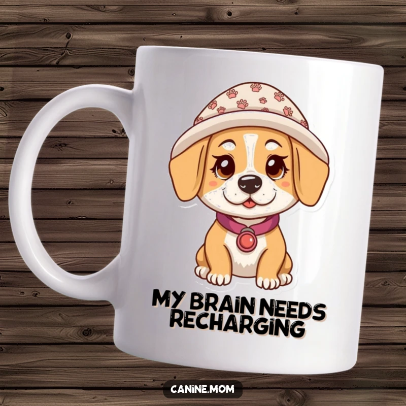 Funny mug featuring a dog lady sporting a hat adorned with cute, tiny paw prints, celebrating her love for dogs with whimsical flair.