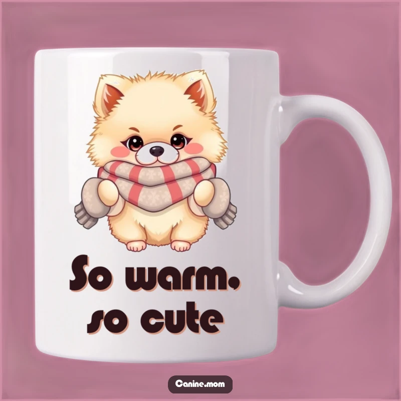 Funny Pomeranian Winter Mug: Fluffy Dog in Scarf, Cozy & Cute Gift