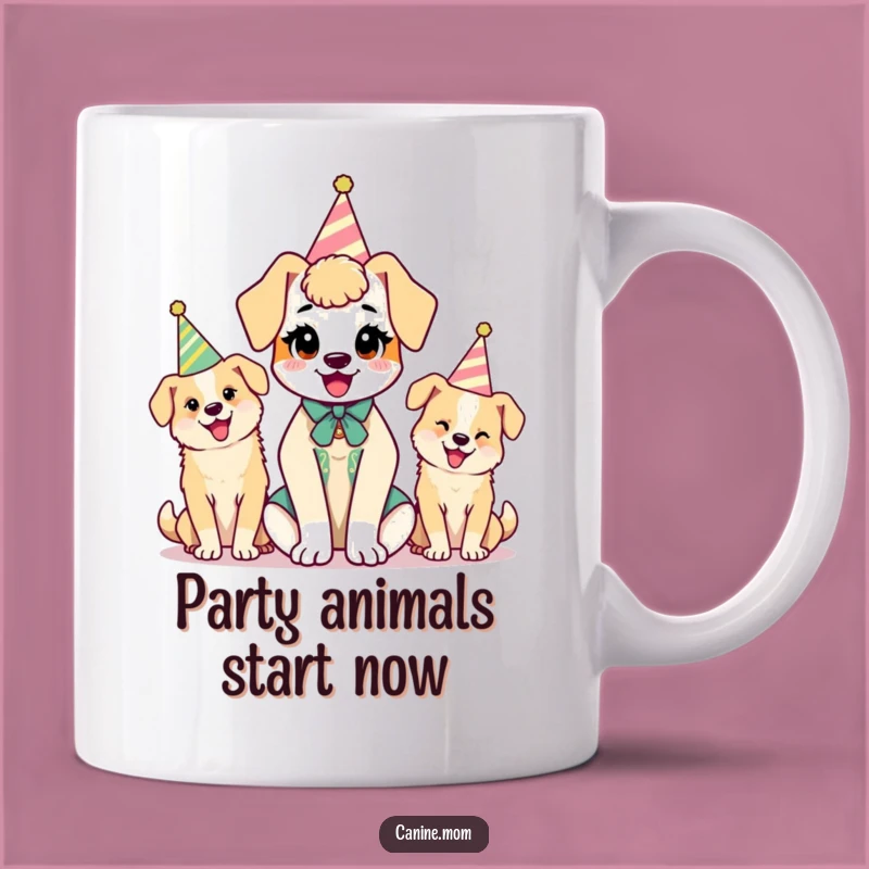 Funny Kawaii Dog Lady Mug: Adorable Pups in Party Hats - Perfect Funny Gift!