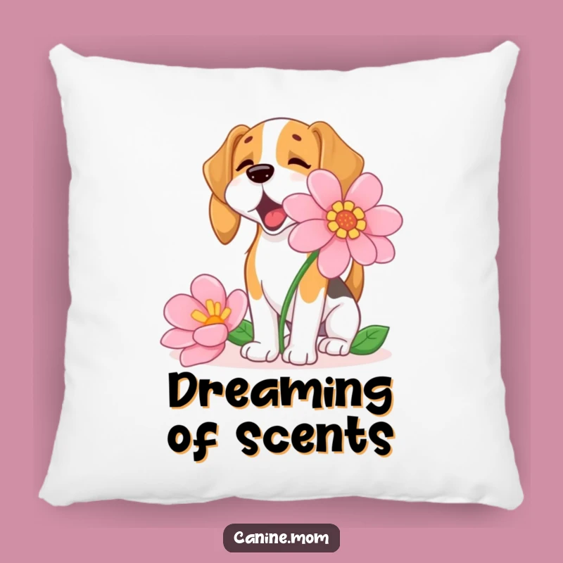 Funny Beagle Sniffing Flower Pillow: Cozy Garden Accent Pillow!