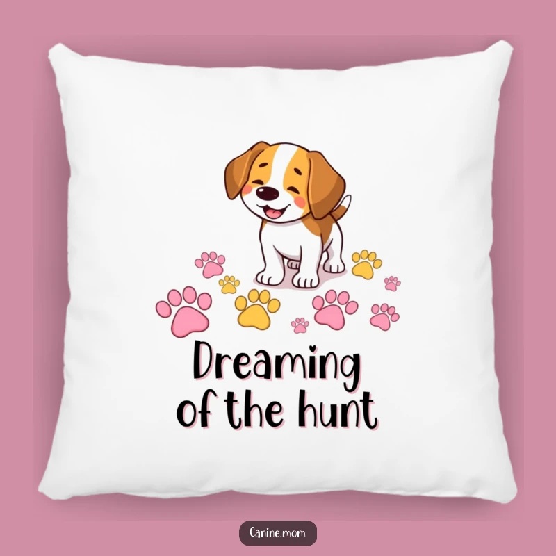 Funny Beagle Pillow: Sniffing Colorful Paw Prints Comfort, Comedic Decor