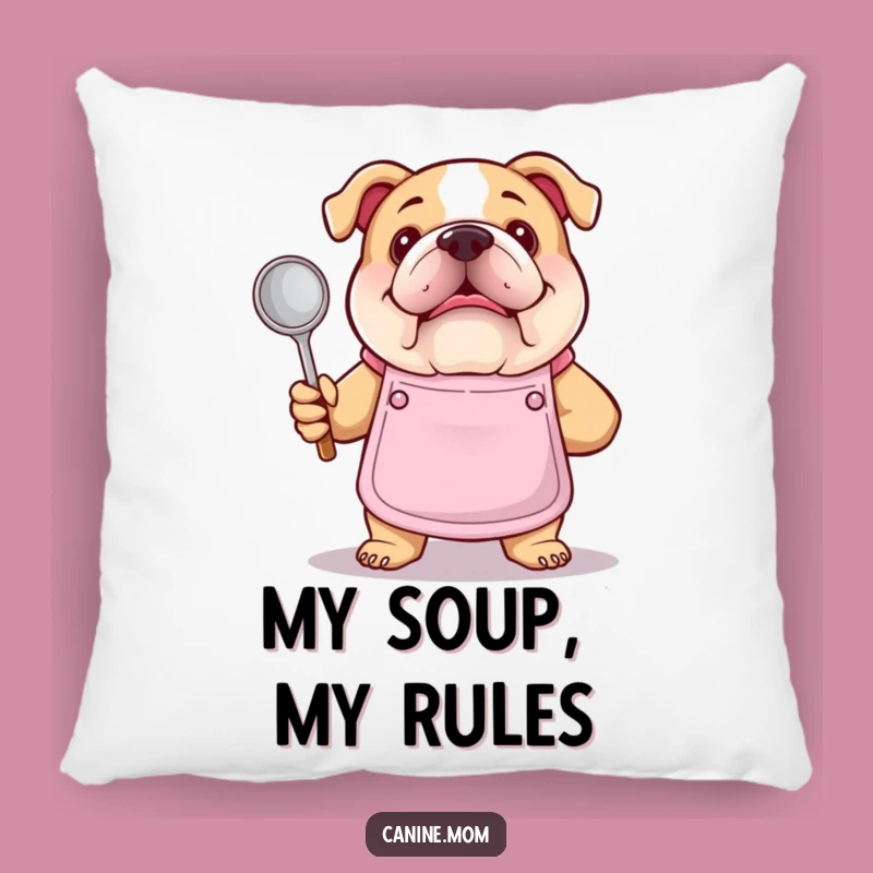 Funny Bulldog Chef Pillow - Apron Ladle, Cozy Kitchen Comfort Gift