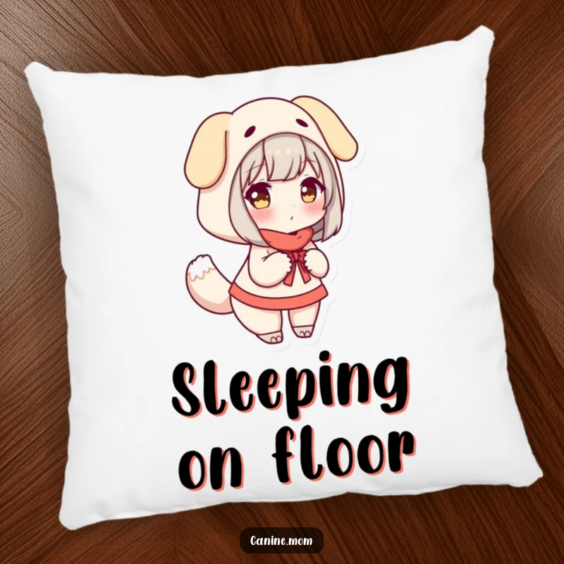Funny Pillow: Woman dressed in a dog costume, joyfully wagging a tail, adding a touch of humor.