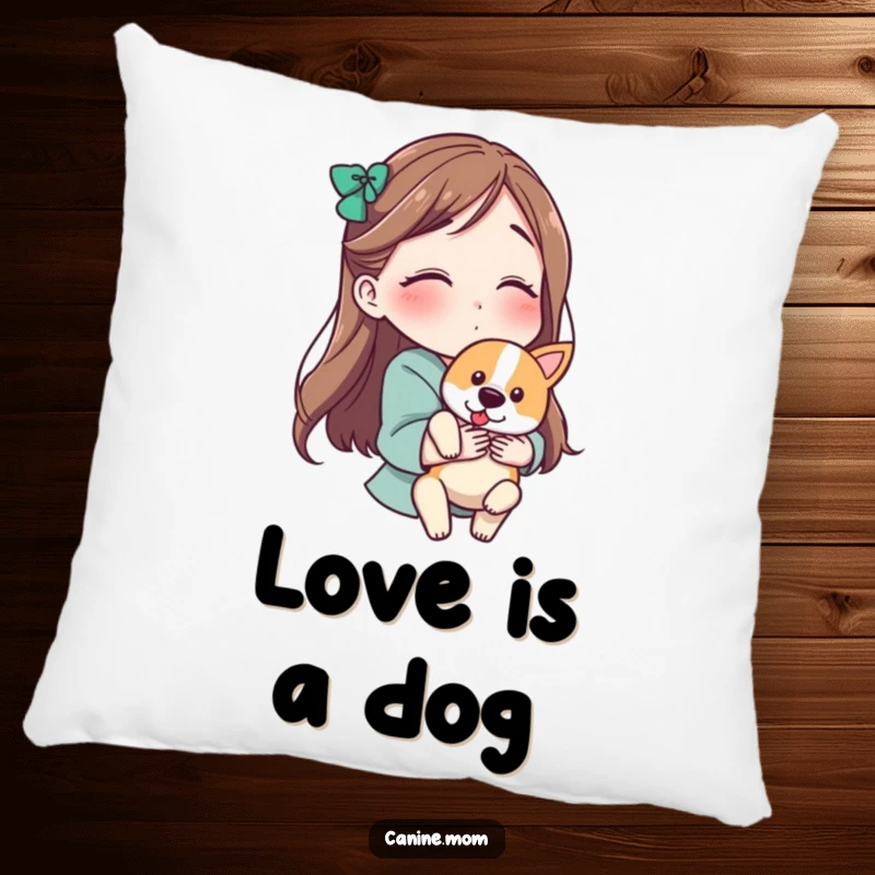 Funny pillow featuring a woman holding a dog and blowing a kiss, a soft and humorous addition to any home.