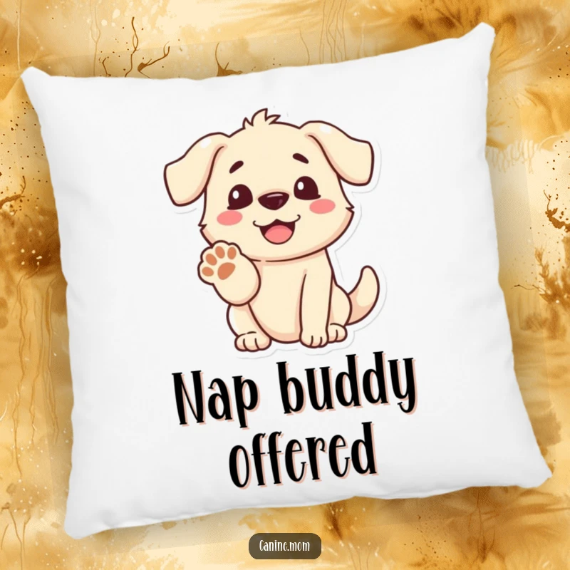 Funny dog pillow featuring a smiling dog offering its paw, soft and inviting, perfect for adding comfort and joy.