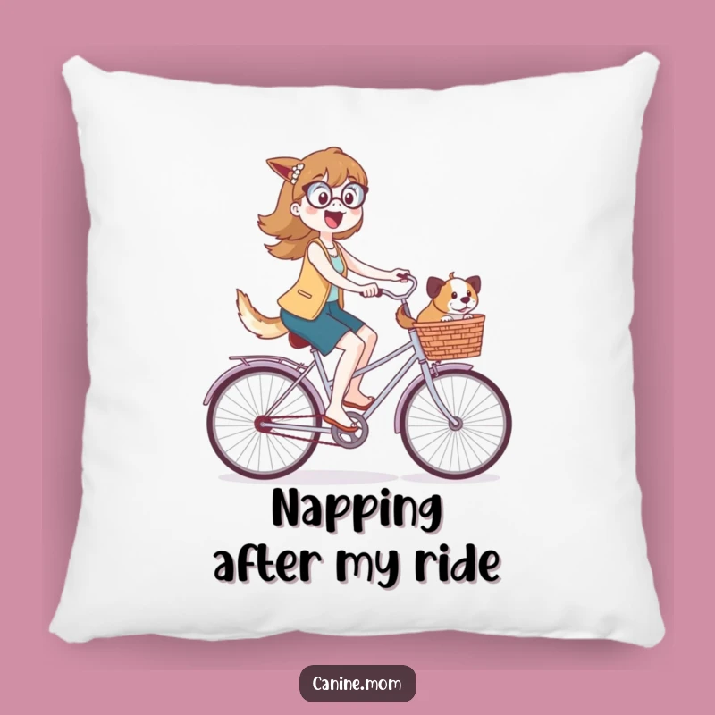 Funny Dog Lady Bicycle Pillow: Cozy Pup Rider with Dogs in Basket Cushion