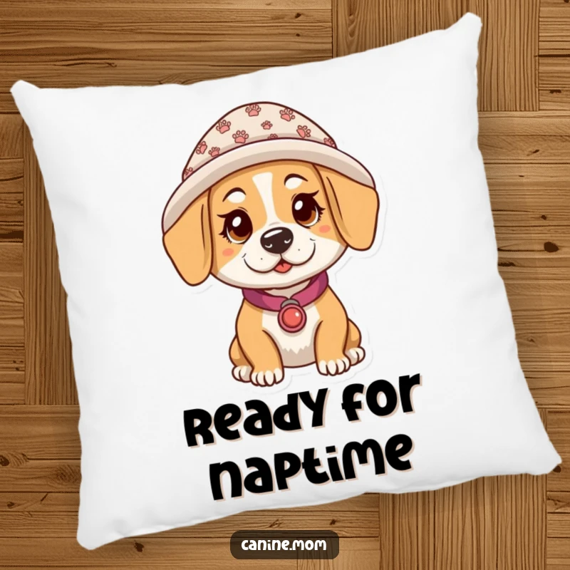 Funny pillow showcasing a dog lady with a hat decorated with tiny paw prints, providing a soft and humorous decorative accent for dog fans.