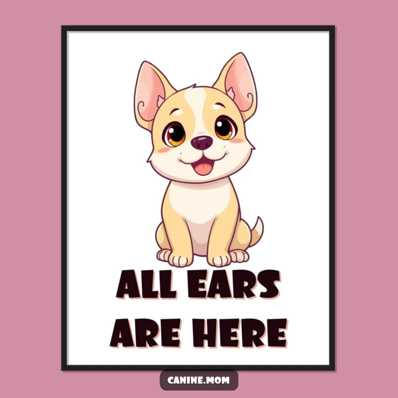 Funny Dog Listening Digital Art: Keen Ears, Instant Download Gift