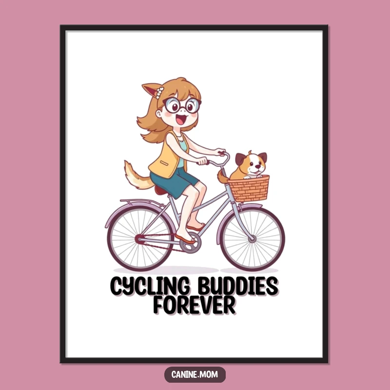 Funny Dog Lady Bicycle Digital Print: Whimsical Pup Rider Wall Art Gift