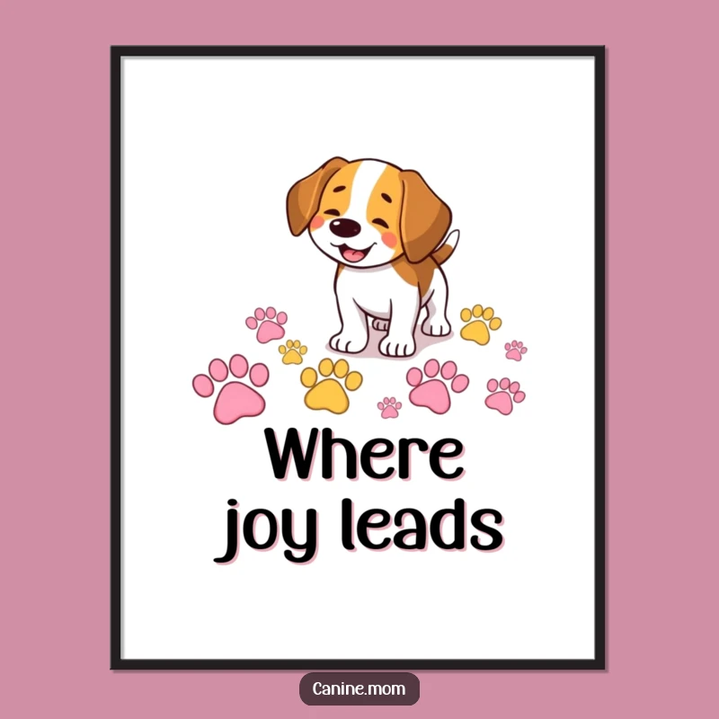 Funny Beagle Digital Art Print: Sniffing Colorful Paw Prints, Comedic Decor