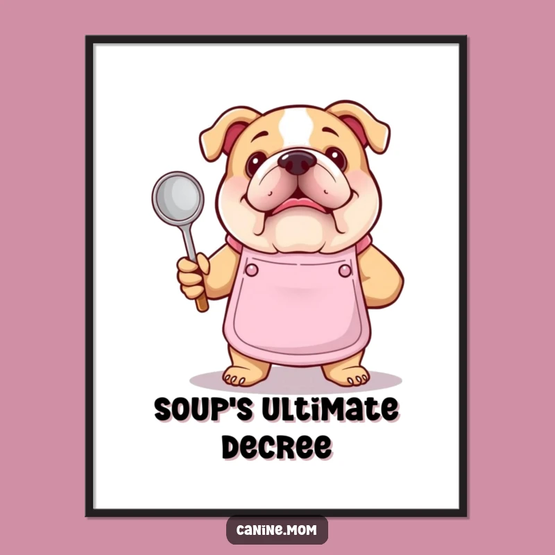 Funny Bulldog Chef Digital Art - Apron Ladle, Culinary Print Gift