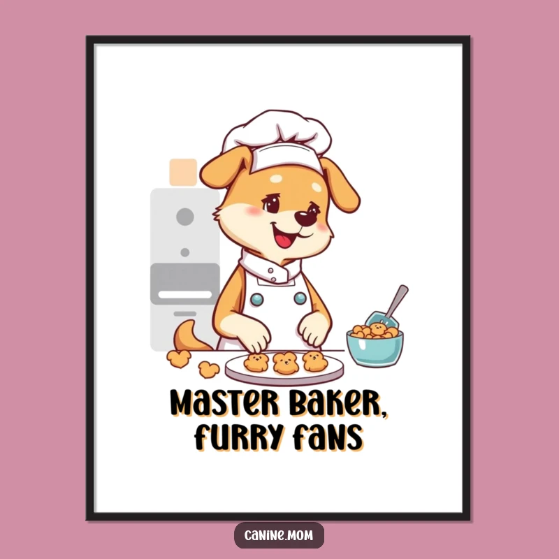 Funny Dog Lady Chef Digital Print: Charming Pup Cookie Baker Wall Art Gift