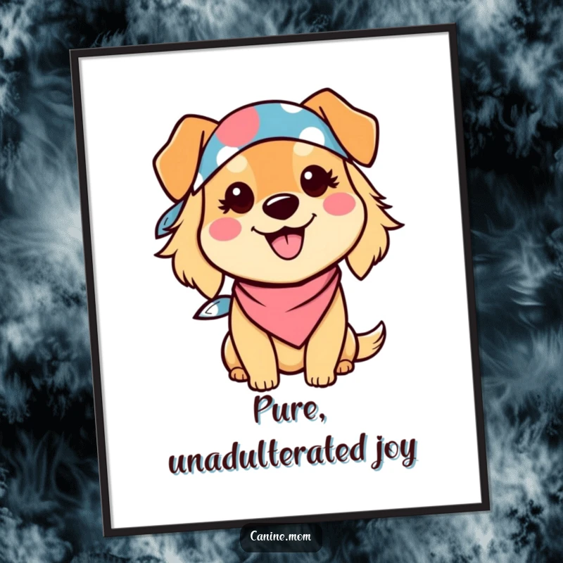 Funny Dog Lady Digital Art Print: A vibrant illustration of a kawaii character in a bandana, smiling with infectious glee. Instant funny gift.
