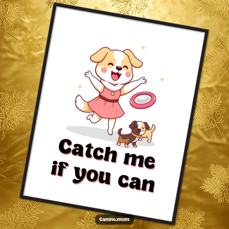 Funny Dog Lady Digital Print: Kawaii character captures the joy of throwing a frisbee for dogs. Instant funny gift for dog lovers.