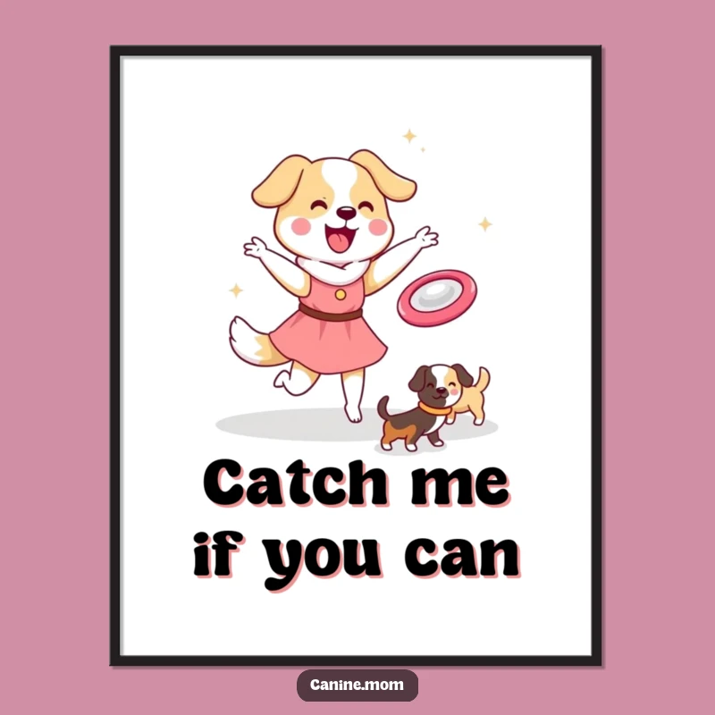 Funny Dog Lady Frisbee Digital Print: Kawaii Playtime Art, Instant Gift