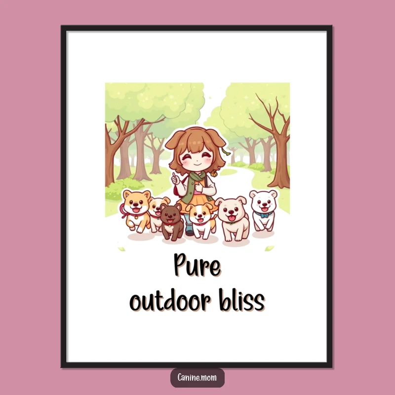 Funny Dog Lady Park Digital Print: Kawaii Dog Art, Instant Gift