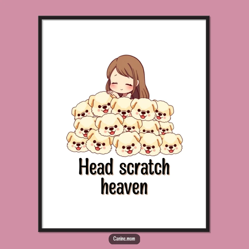 Funny Dog Lover Digital Art Print: Petting Fluffy Dog Heads, Hilarious Decor