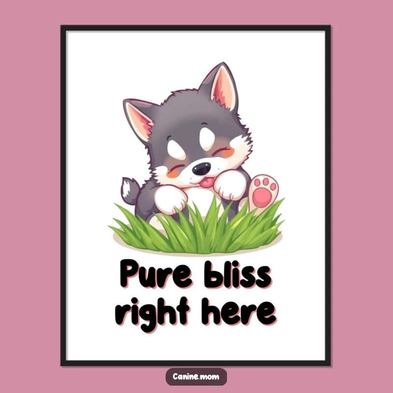 Funny Husky Puppy Grass Digital Art: Instant Cuteness for Your Walls