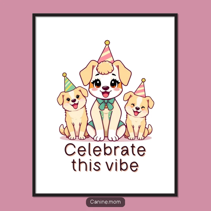 Funny Kawaii Dog Lady Digital Art: Party Pups Joy - Instant Funny Gift!
