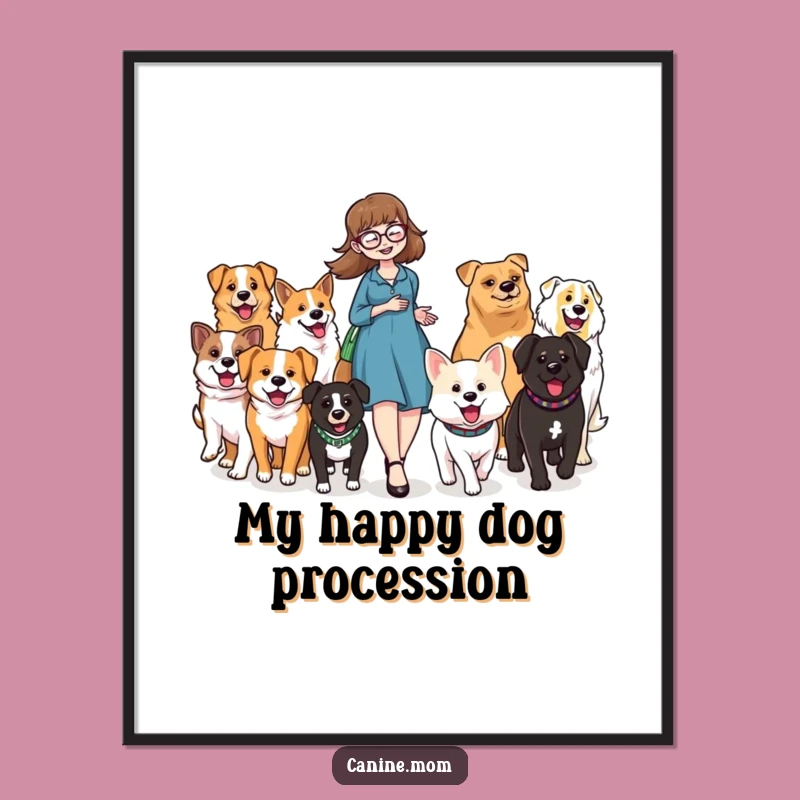 Funny Dog Lady Parade Digital Print: Whimsical Happy Dog Art Gift