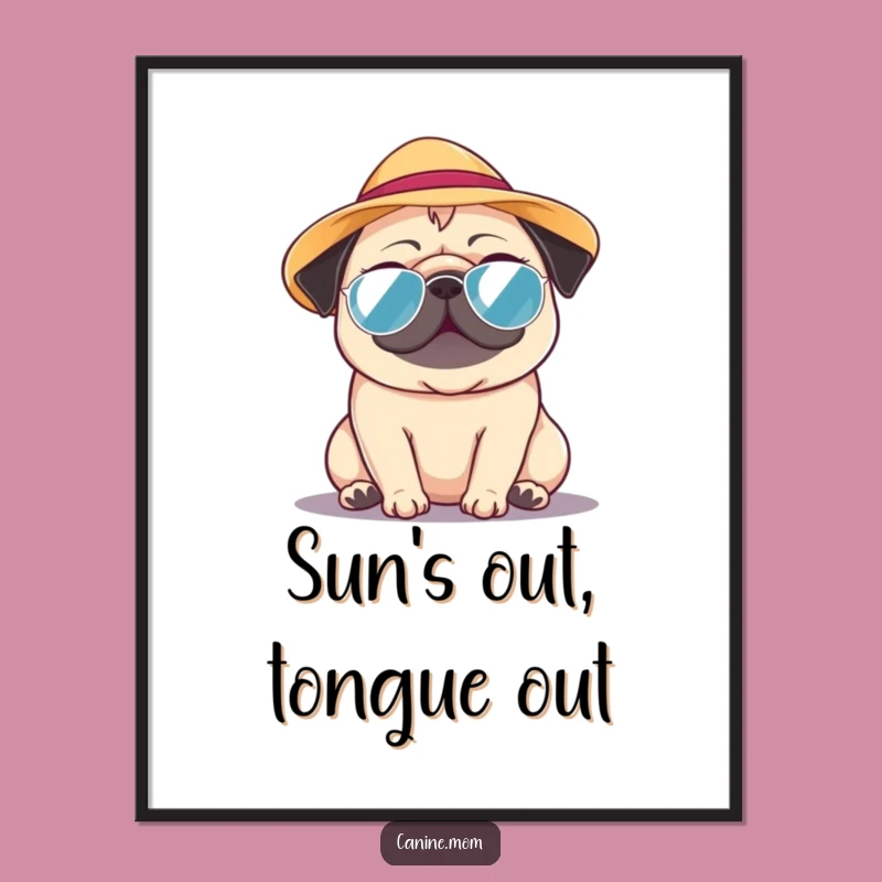 Funny Pug Sun Hat Digital Art: Cheerful Pug Decor, Delightful Funny Gift for Art Lovers