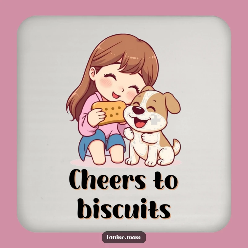 Funny Sharing Dog Coasters (Set of 4) - Woman & Dog Biscuit Gift