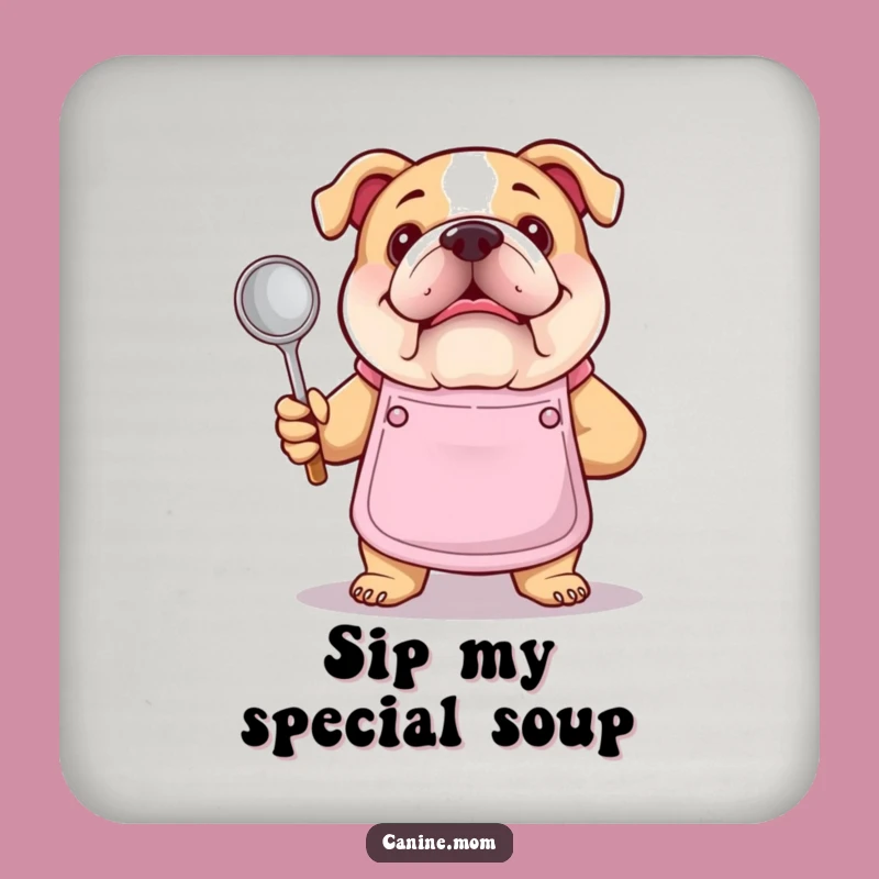 Funny Bulldog Chef Coaster - Apron Ladle, Kitchen Drink Decor Gift