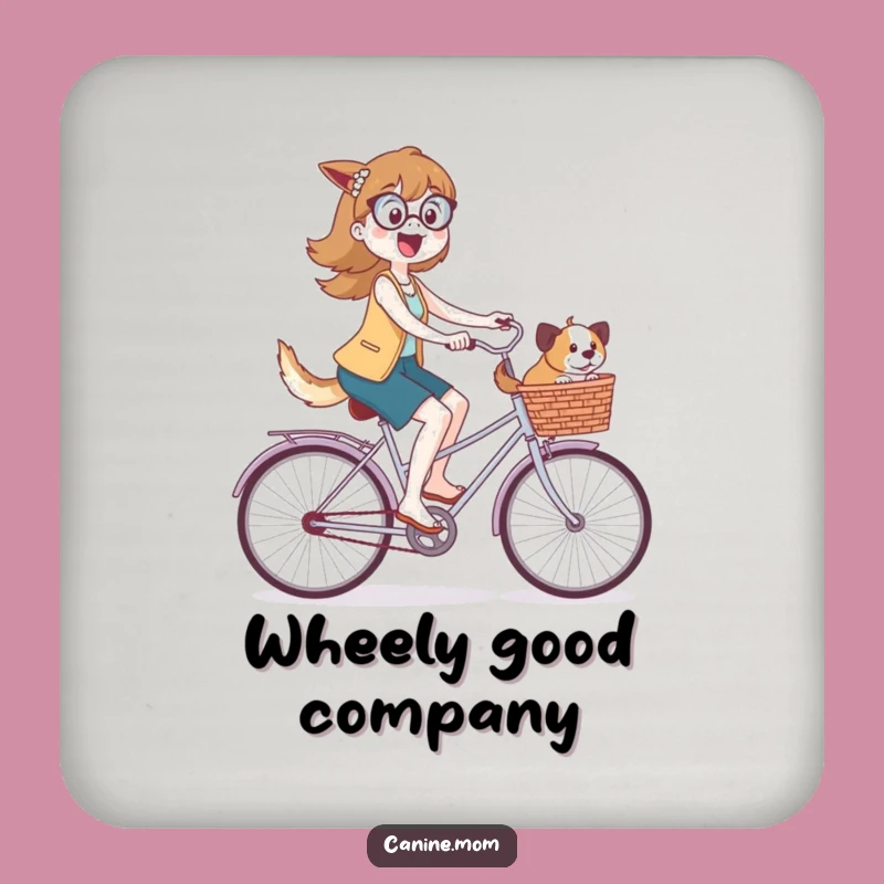 Funny Dog Lady Bicycle Drink Coaster: Protect Surfaces with Pup Art