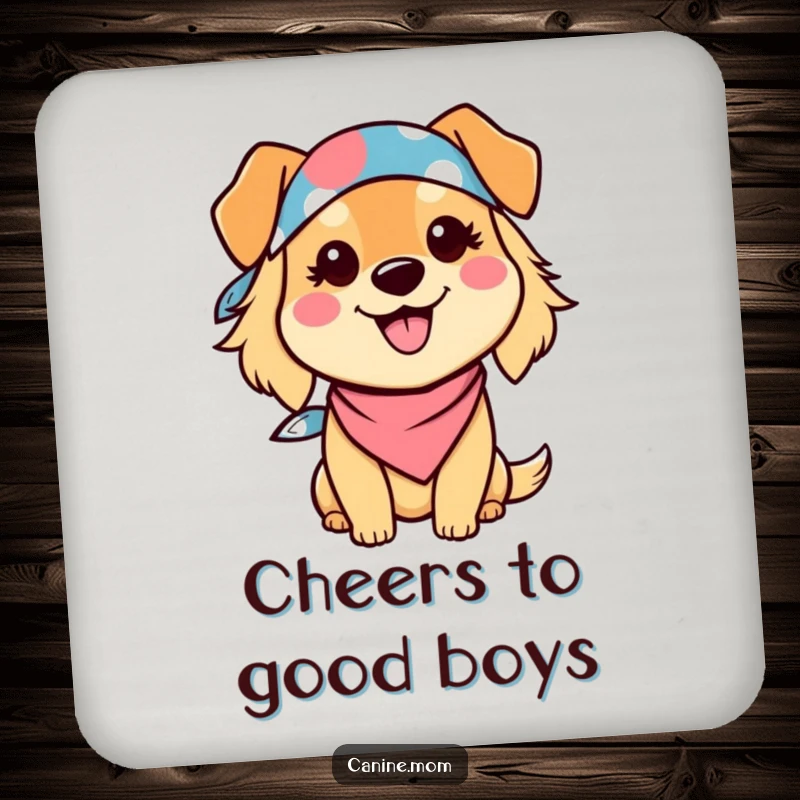 Funny Dog Lady Coaster showcasing a kawaii character in a bandana, smiling happily. Protects surfaces with style. Perfect funny gift.