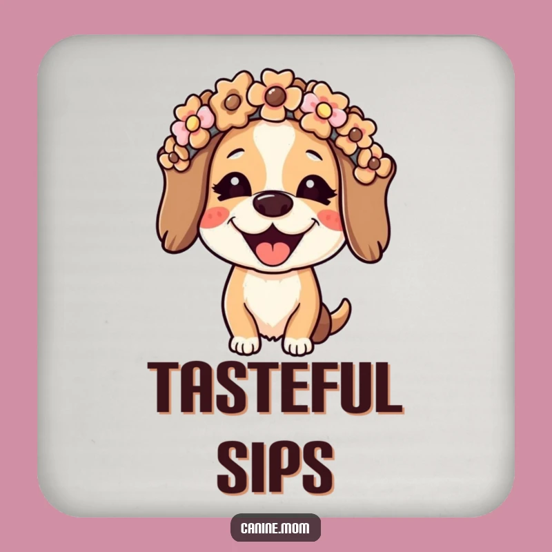 Funny Dog Lady Drink Coasters: Joyful Biscuit Crown, Protect Surfaces with Sweet Humor