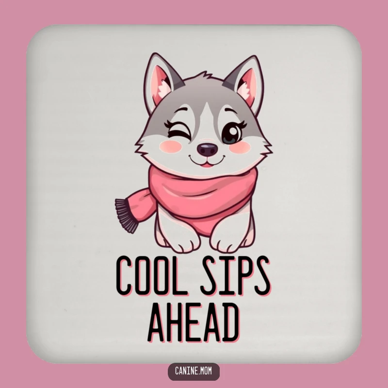 Funny Husky Scarf Wink Coaster - Protect Surfaces Playfully!
