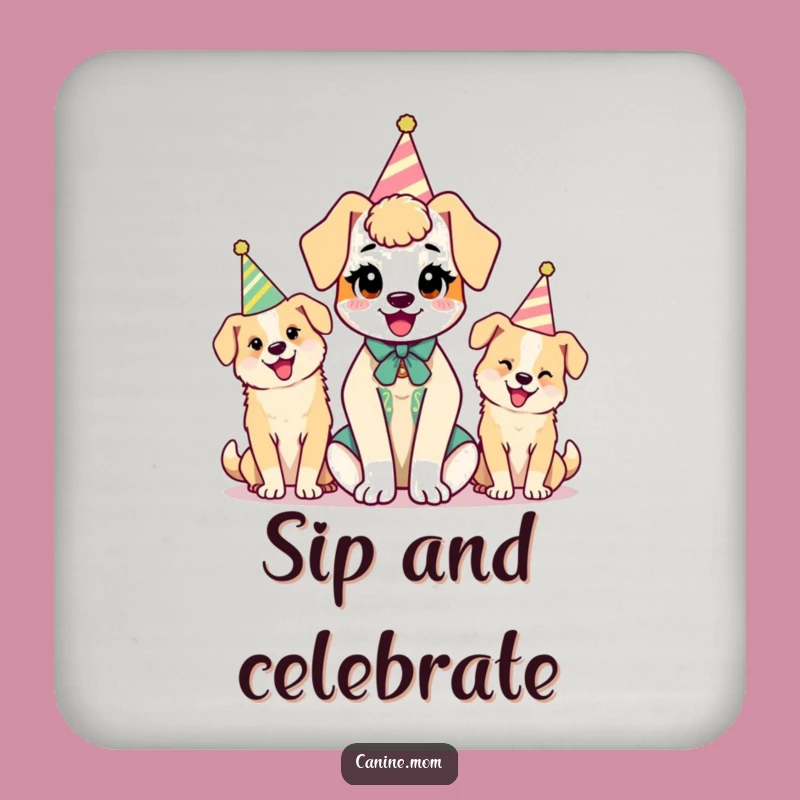 Funny Kawaii Dog Lady Coaster Set: Party Pups Protection - Great Funny Gift!