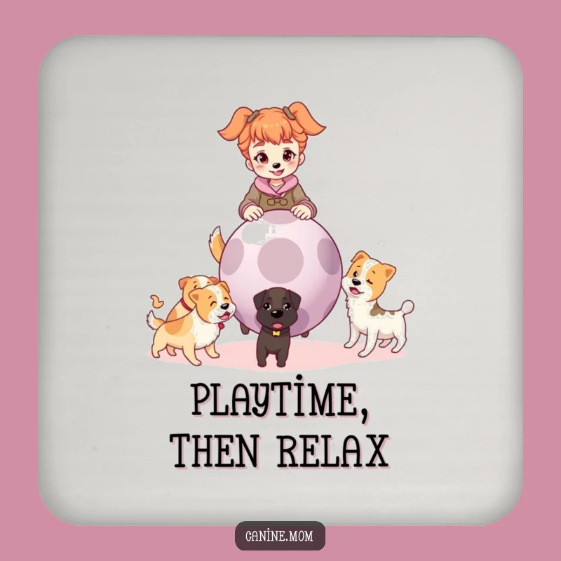 Funny Dog Lady Fetch Drink Coaster: Protect Surfaces with Pup Ball Art