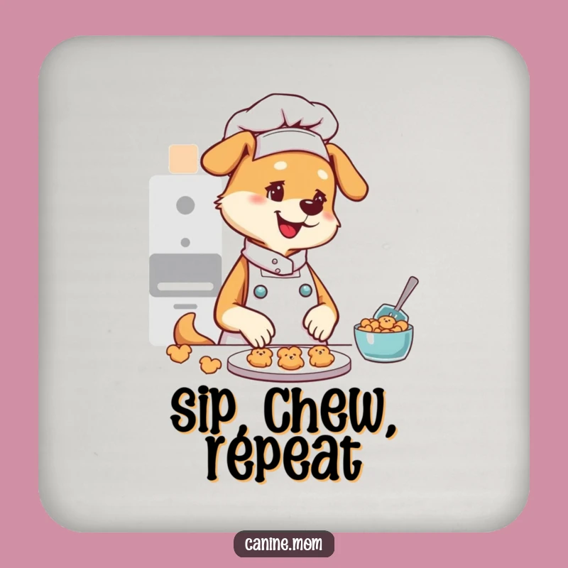 Funny Dog Lady Chef Drink Coaster: Protect Surfaces with Pup Cookie Art