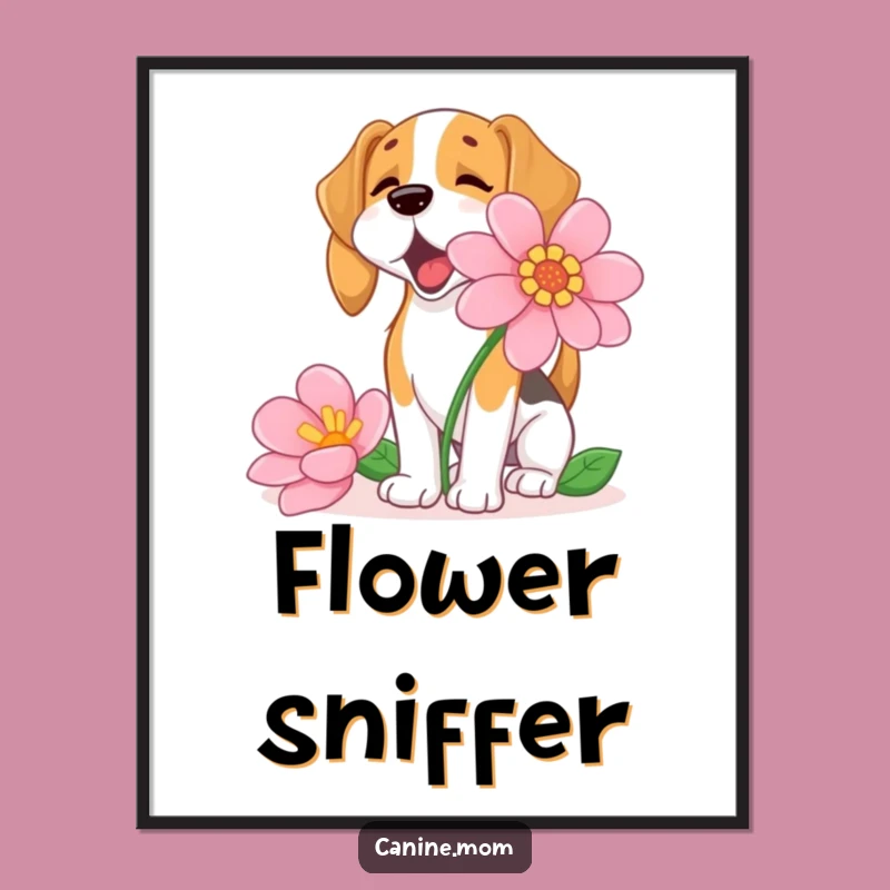 Funny Beagle Sniffing Flower Poster: Whimsical Garden Art Gift!