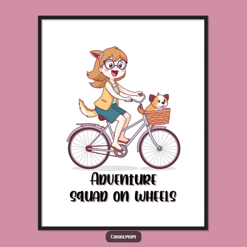 Funny Dog Lady Cyclist Poster: Whimsical Pup Bike Art Print for Dog Lovers