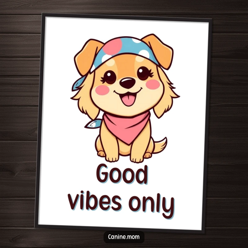 Funny Dog Lady Poster featuring a kawaii character in a bandana with a big, beaming smile, celebrating canine companionship. Ideal funny gift.