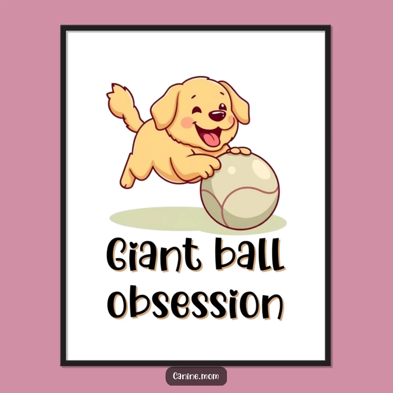 Funny Golden Retriever Poster Print - Giant Ball Fetching Art Gift Idea