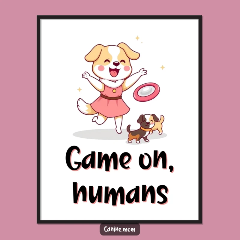 Funny Dog Lady Frisbee Poster: Kawaii Playtime Art, Perfect Gift