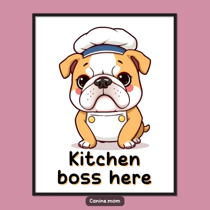 Funny Bulldog Chef Poster - Determined Pup Culinary Art Gift