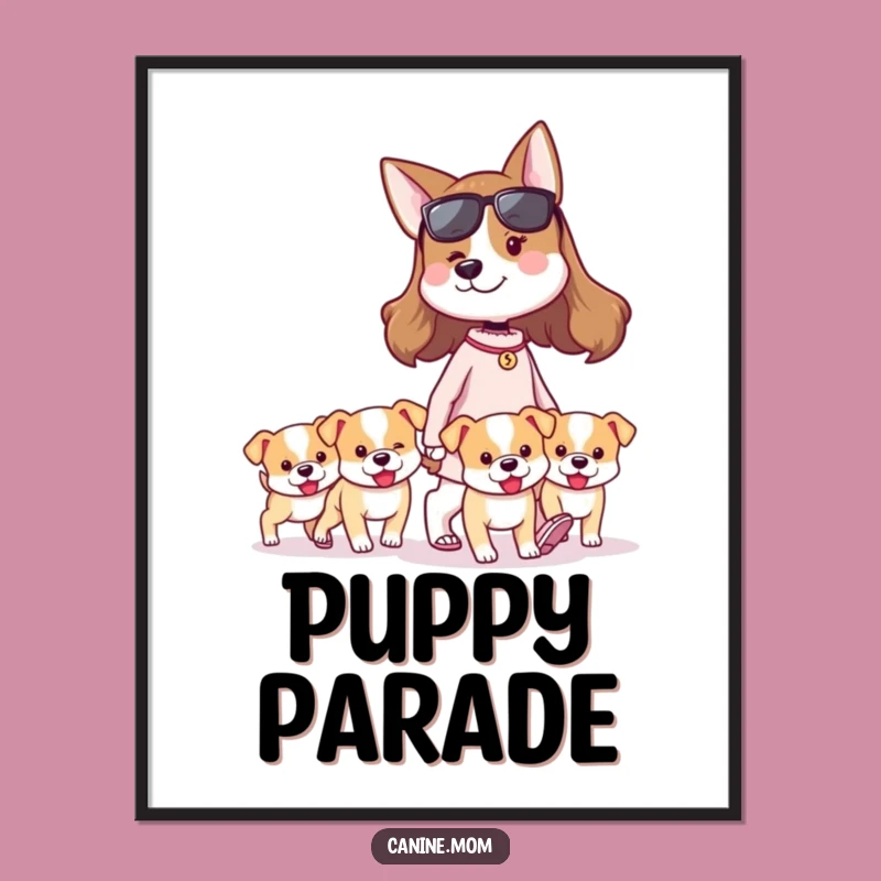 Funny Dog Lady Poster: Proudly Walking Tiny Puppies, Charming Wall Art for Dog Lovers
