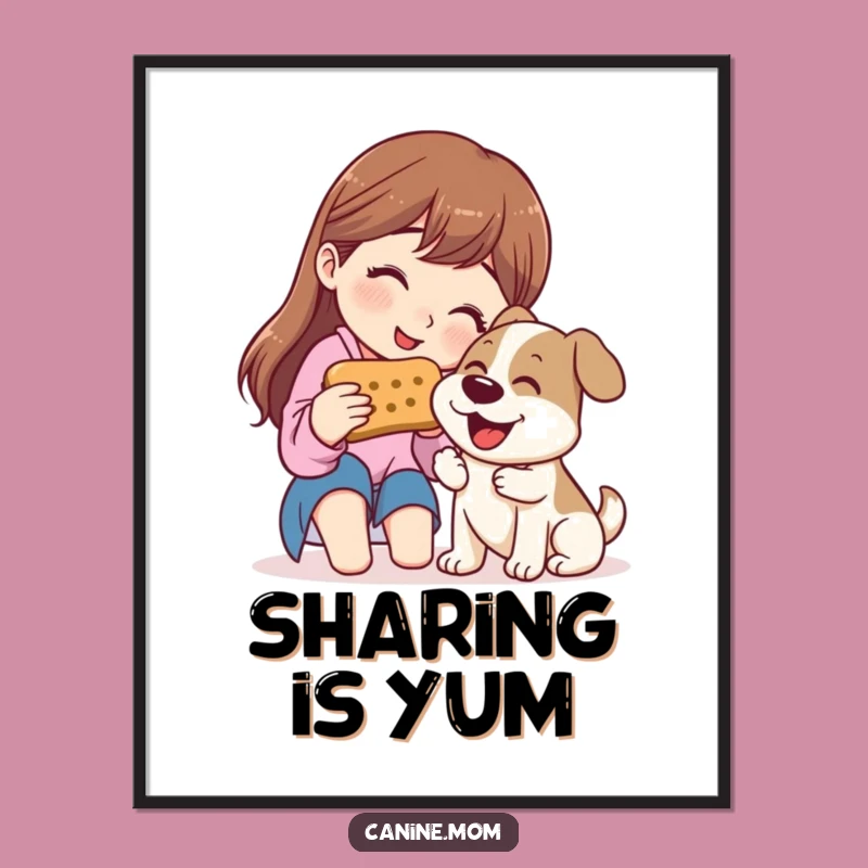 Funny Wall Art Poster: Woman Sharing Biscuit with Dog - Whimsical Decor Gift