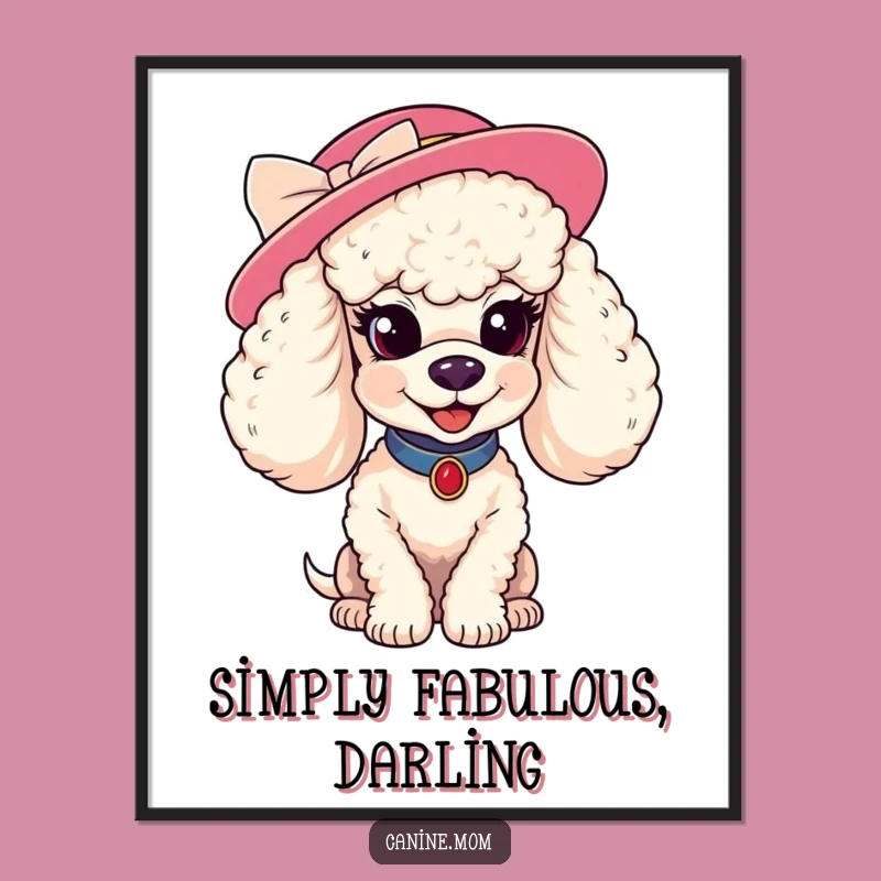 Funny Poodle Hat Poster - Coy Smile, Glam Dog Wall Art Gift