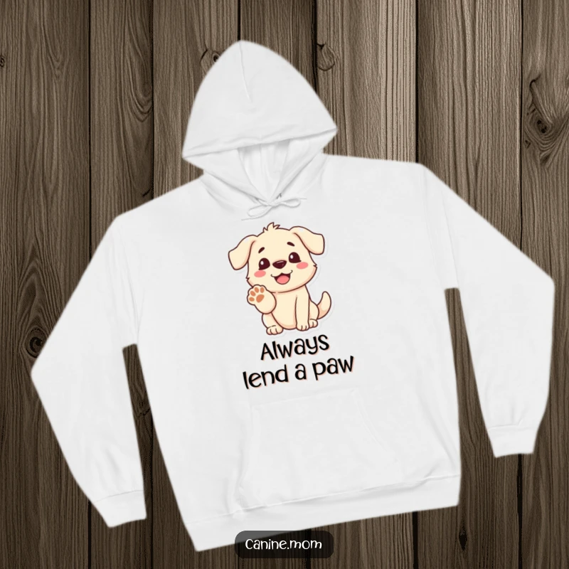 Funny dog hoodie featuring a dog with a beaming smile, extending a paw, symbolizing friendship and a welcoming spirit.